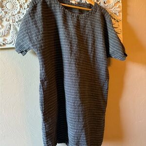Eileen Fisher XL Striped Gray Short Sleeve Dress